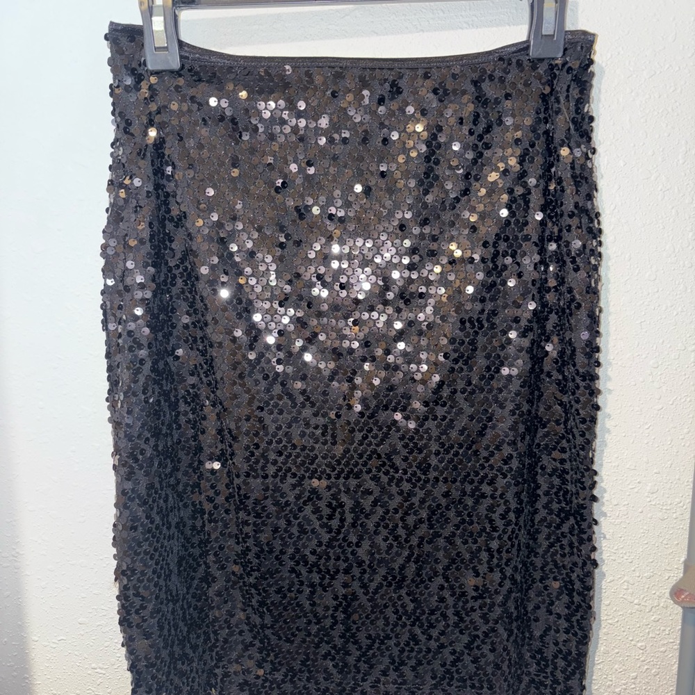 Connected Apparel Black Sequin Pencil Skirt